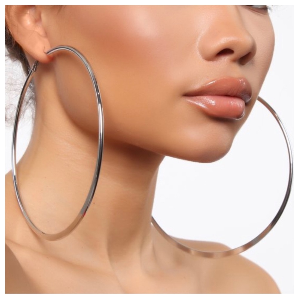 Fabulous Huge Silver Hoop earrings - Picture 2 of 8